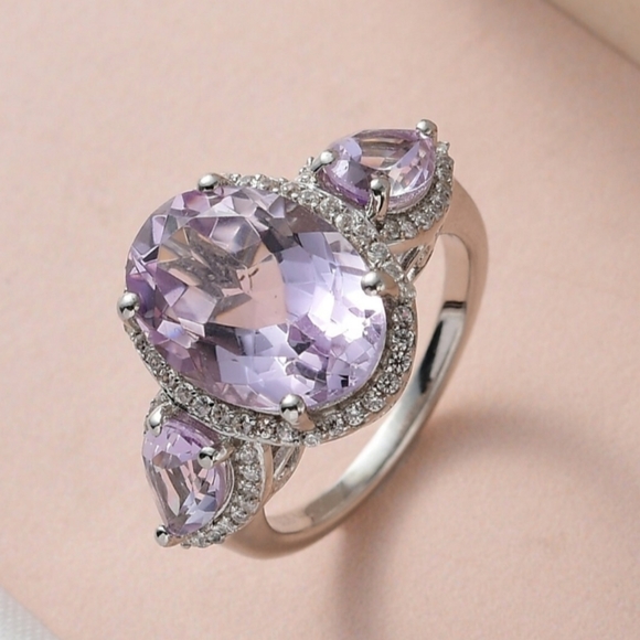 Genuine Rose De France Amethyst Ring in Platinum/925 Sz 6. New! - Picture 5 of 11